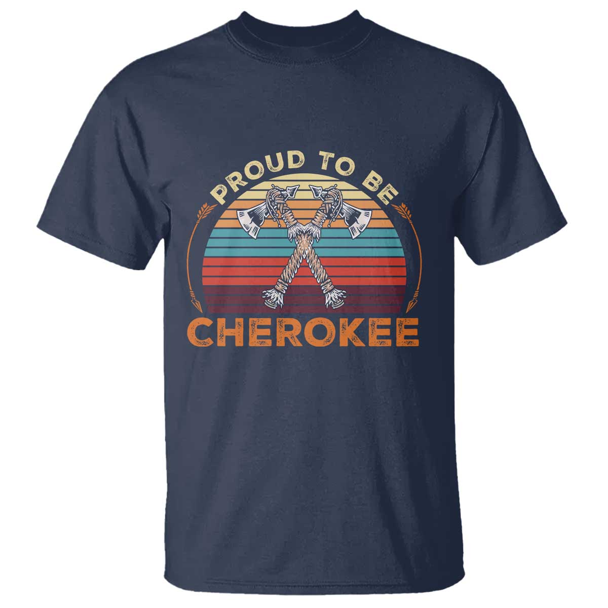 Cherokee Heritage Pride T Shirt Vintage Sunset Tomahawk Native American Graphic