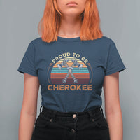 Cherokee Heritage Pride T Shirt For Women Vintage Sunset Tomahawk Native American Graphic