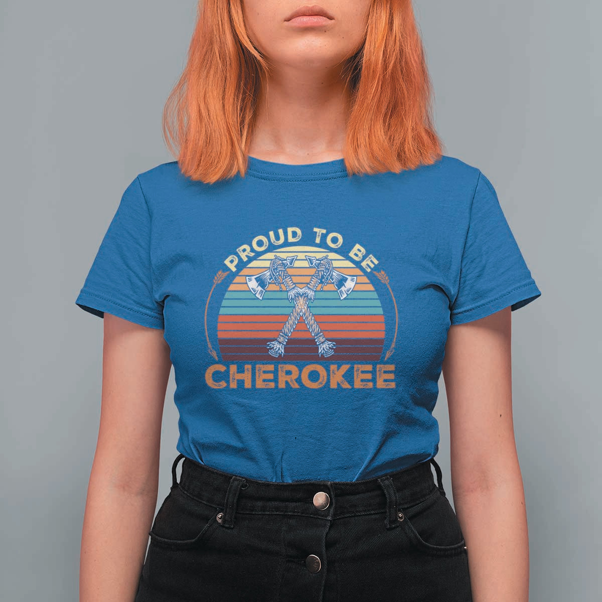 Cherokee Heritage Pride T Shirt For Women Vintage Sunset Tomahawk Native American Graphic