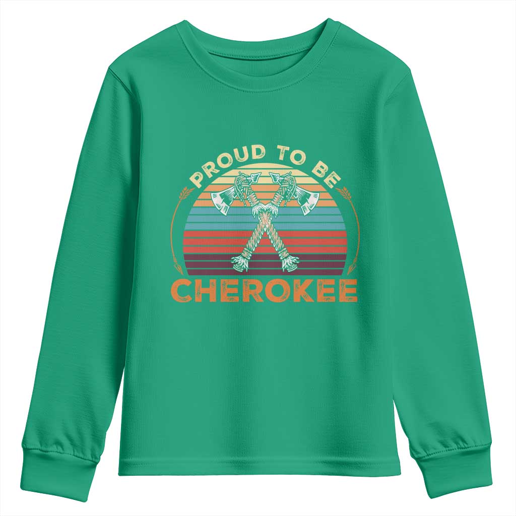 Cherokee Heritage Pride Youth Sweatshirt Vintage Sunset Tomahawk Native American Graphic