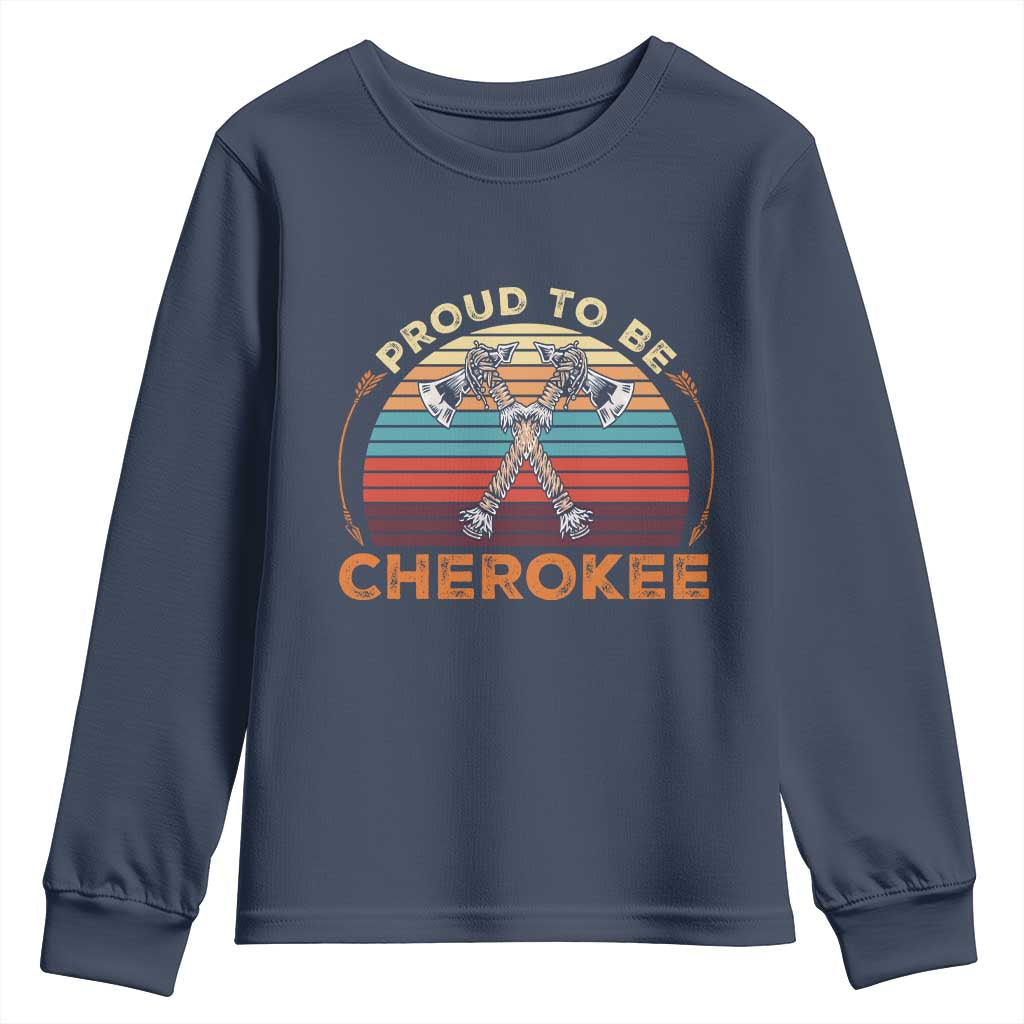 Cherokee Heritage Pride Youth Sweatshirt Vintage Sunset Tomahawk Native American Graphic