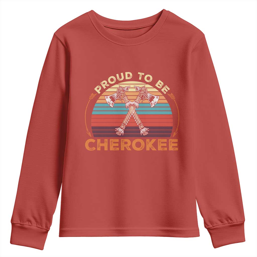 Cherokee Heritage Pride Youth Sweatshirt Vintage Sunset Tomahawk Native American Graphic