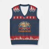 Cherokee Heritage Pride V-Neck Knit Sweater Vest Vintage Native American Warrior Skull