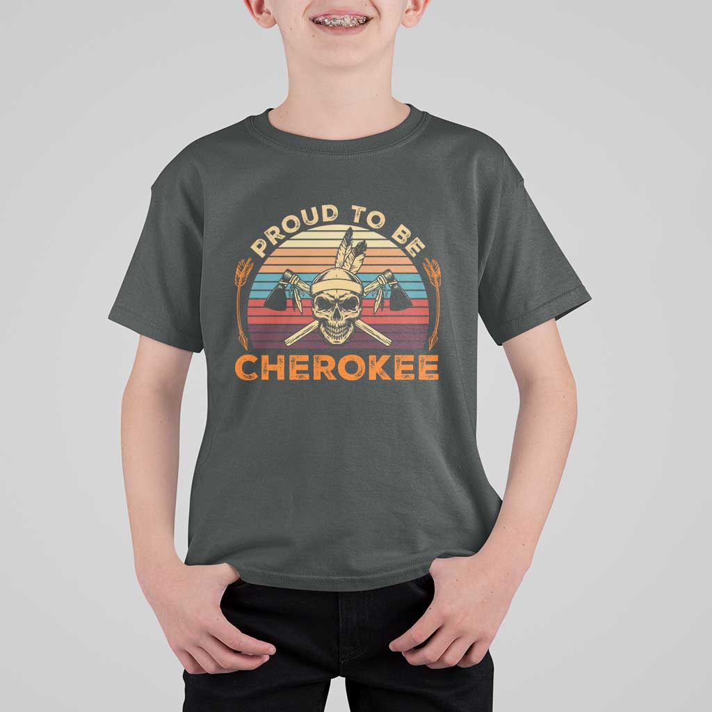 Cherokee Heritage Pride T Shirt For Kid Vintage Native American Warrior Skull