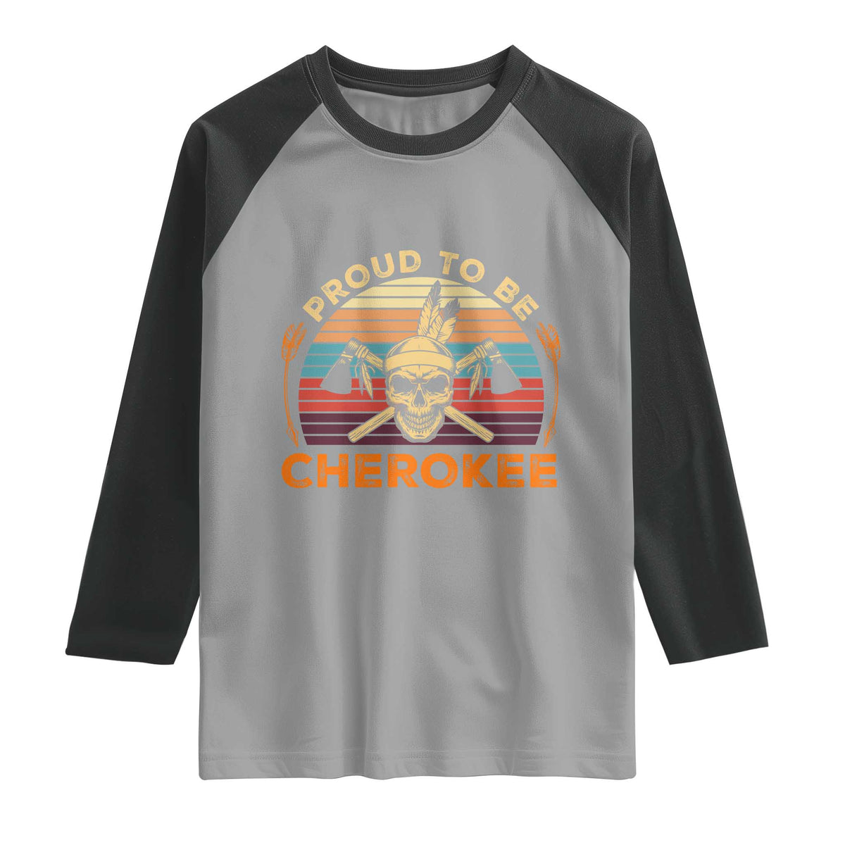 Cherokee Heritage Pride Raglan Shirt Vintage Native American Warrior Skull