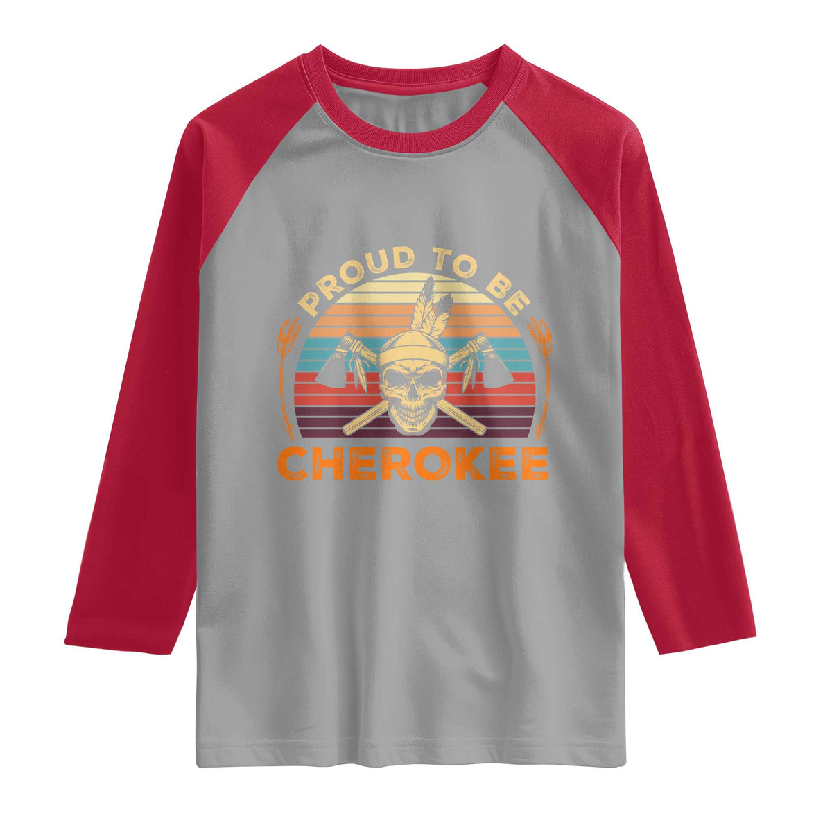 Cherokee Heritage Pride Raglan Shirt Vintage Native American Warrior Skull