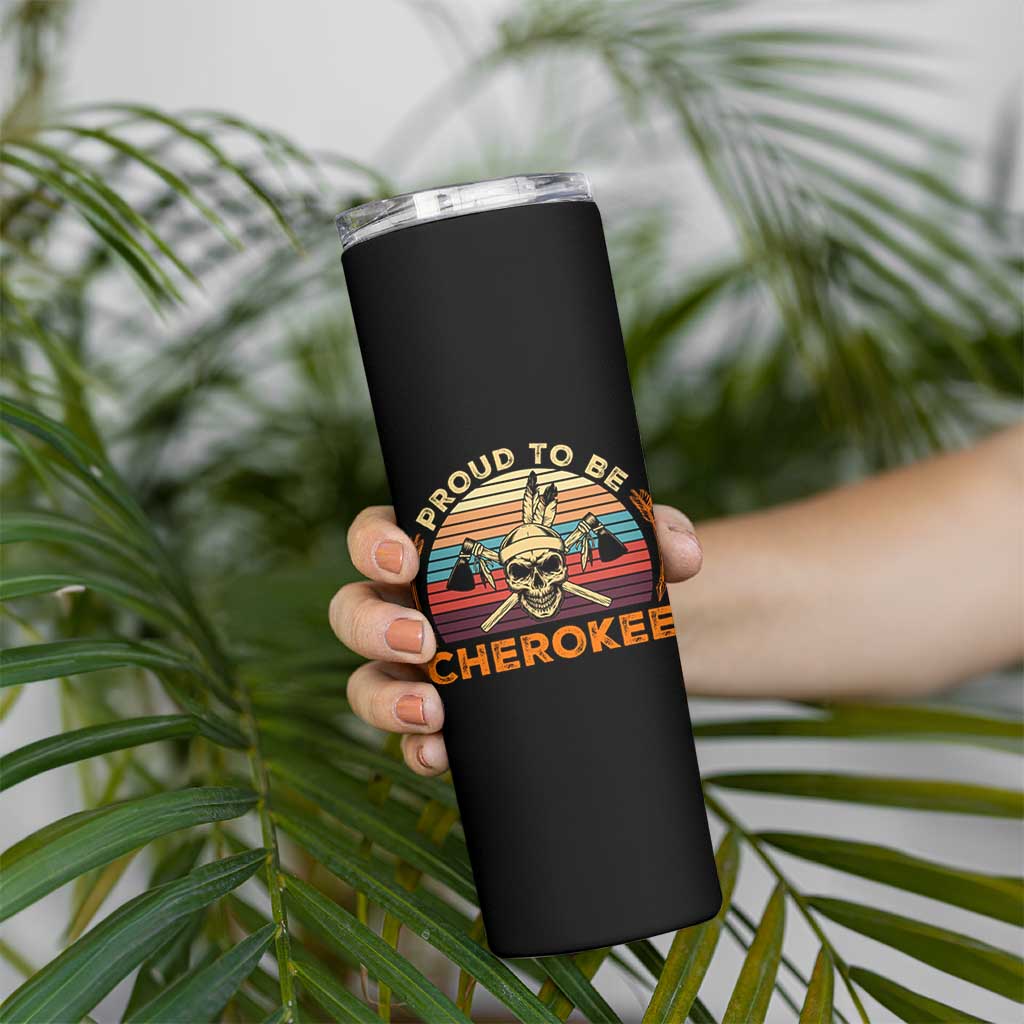 Cherokee Heritage Pride Skinny Tumbler Vintage Native American Warrior Skull