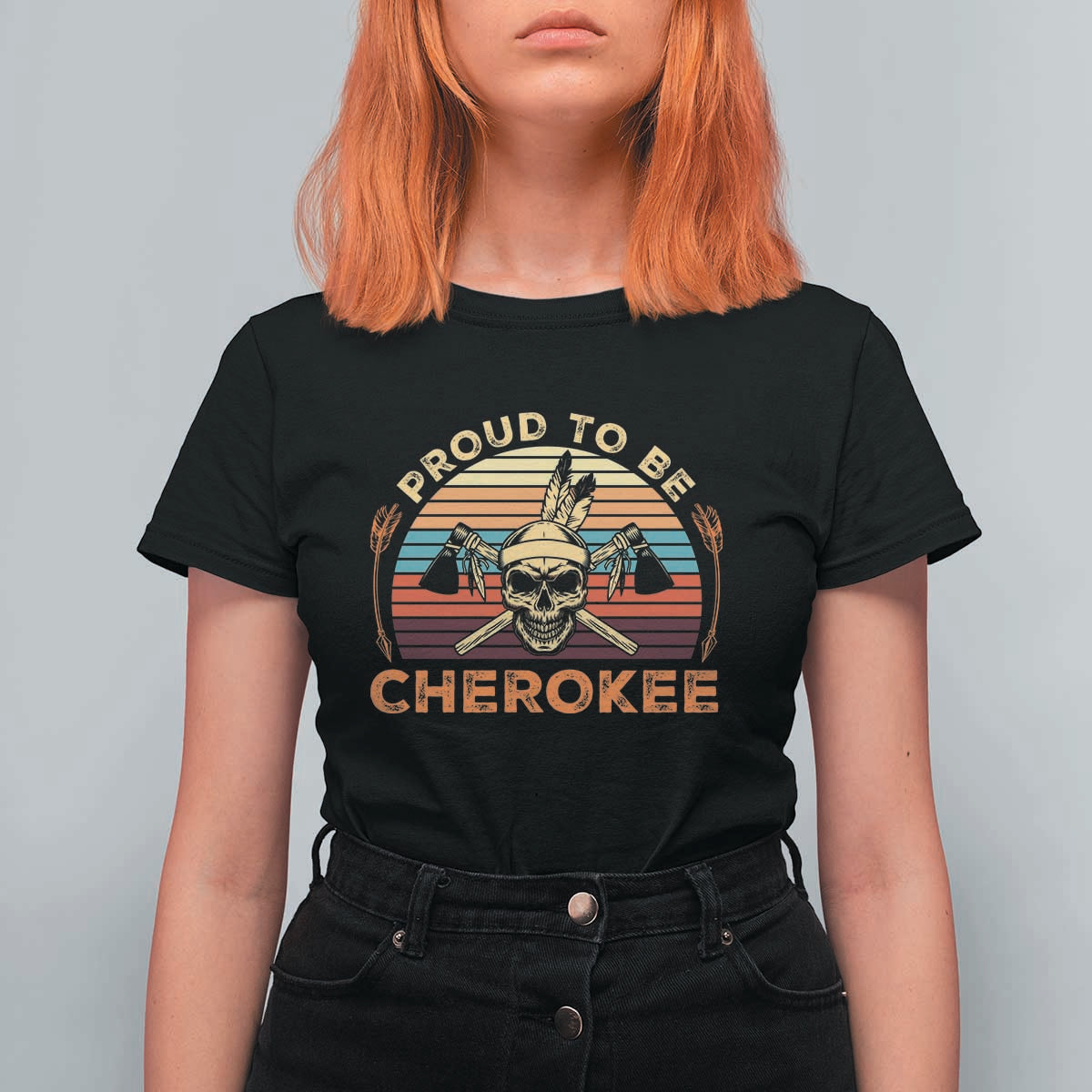 Cherokee Heritage Pride T Shirt For Women Vintage Native American Warrior Skull