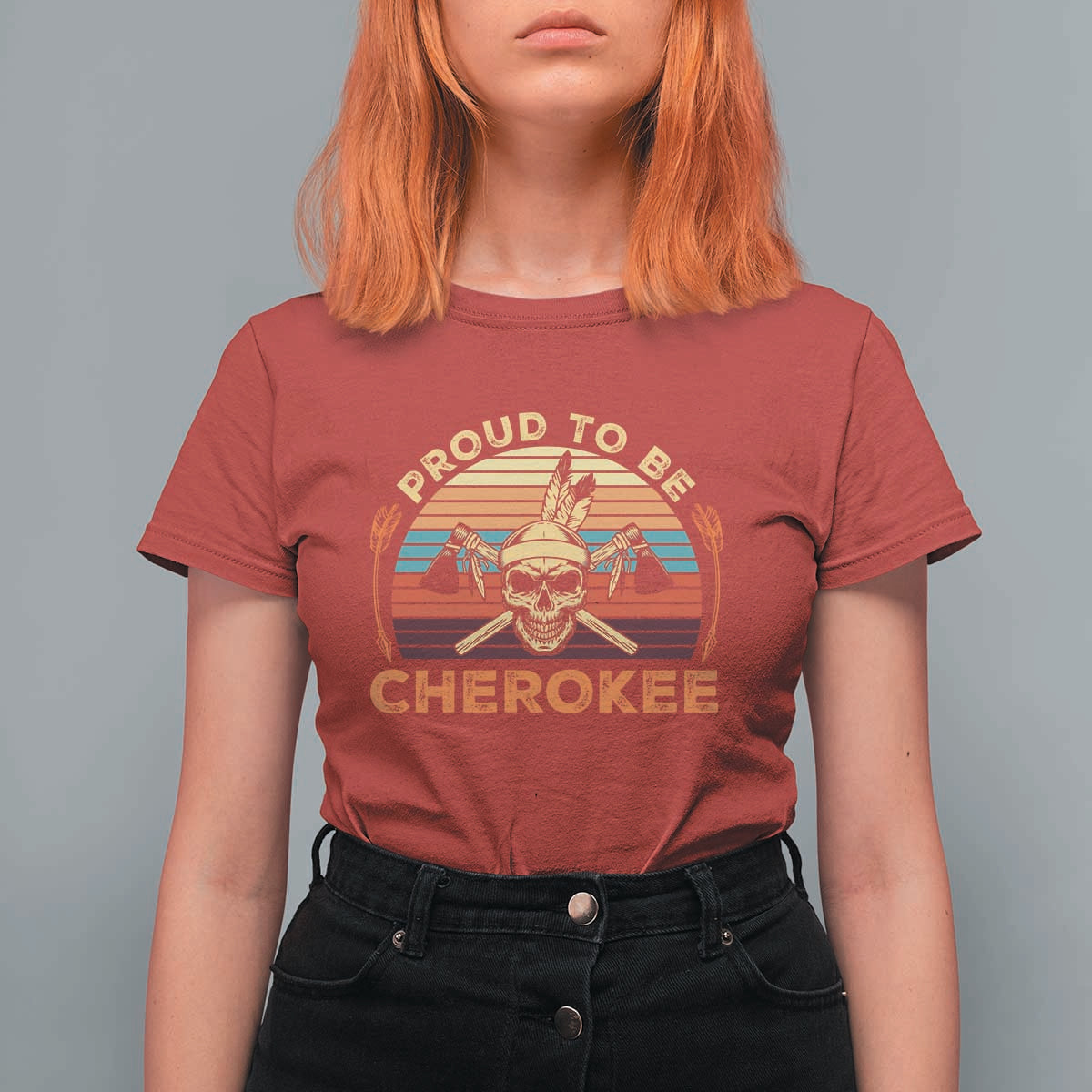Cherokee Heritage Pride T Shirt For Women Vintage Native American Warrior Skull
