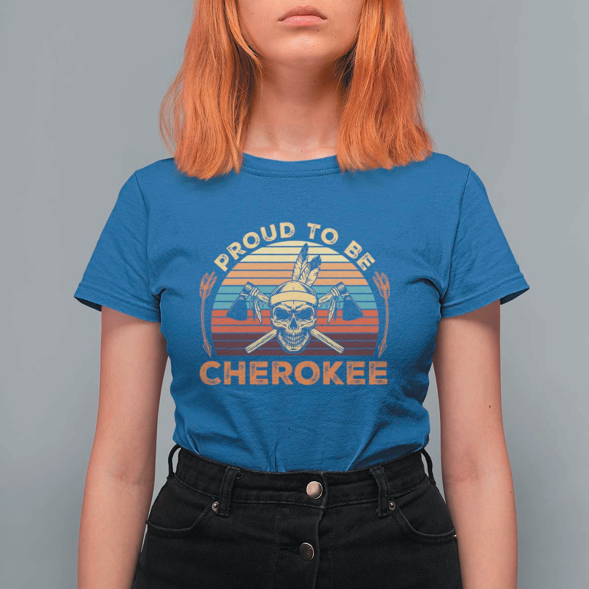 Cherokee Heritage Pride T Shirt For Women Vintage Native American Warrior Skull