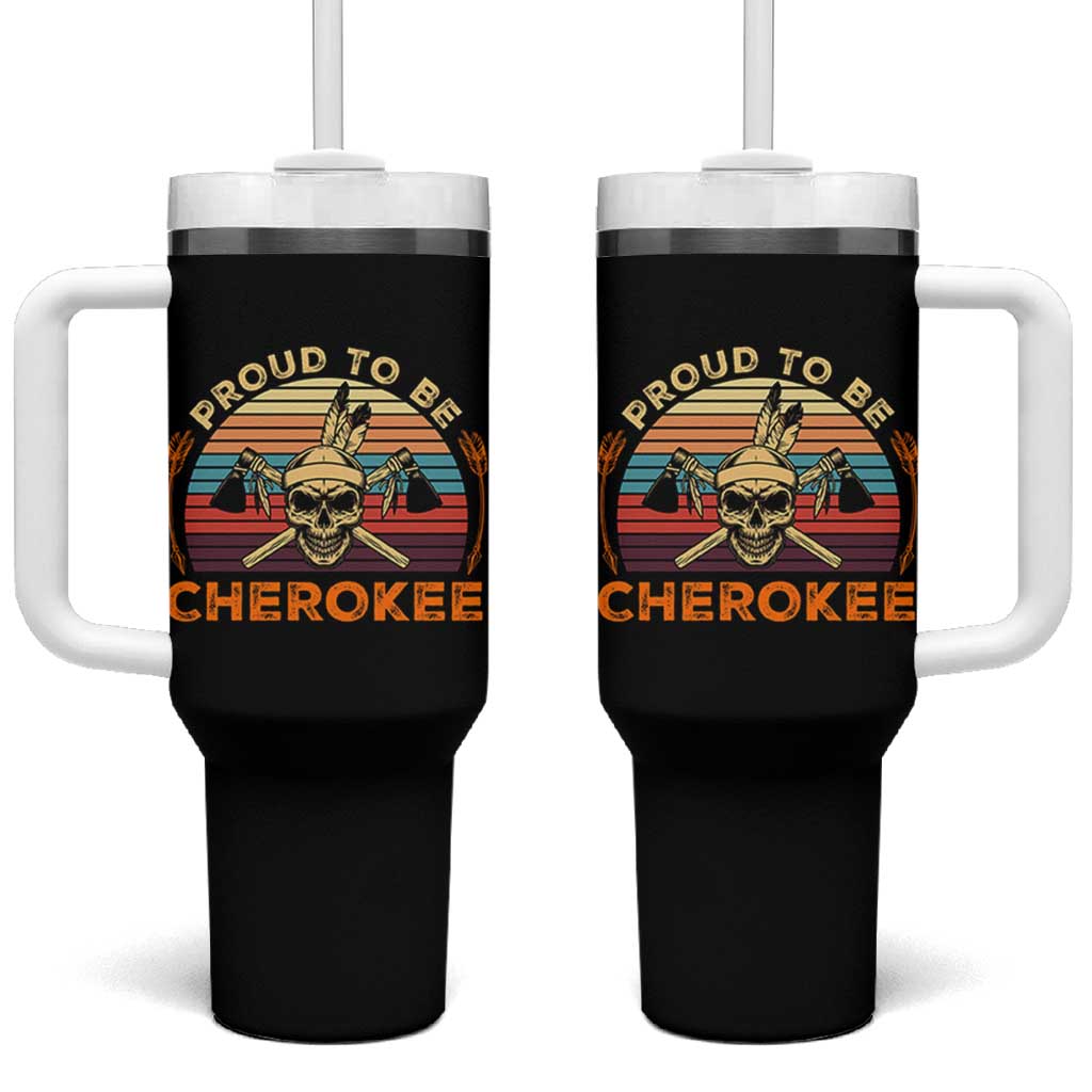 Cherokee Heritage Pride Tumbler With Handle Vintage Native American Warrior Skull