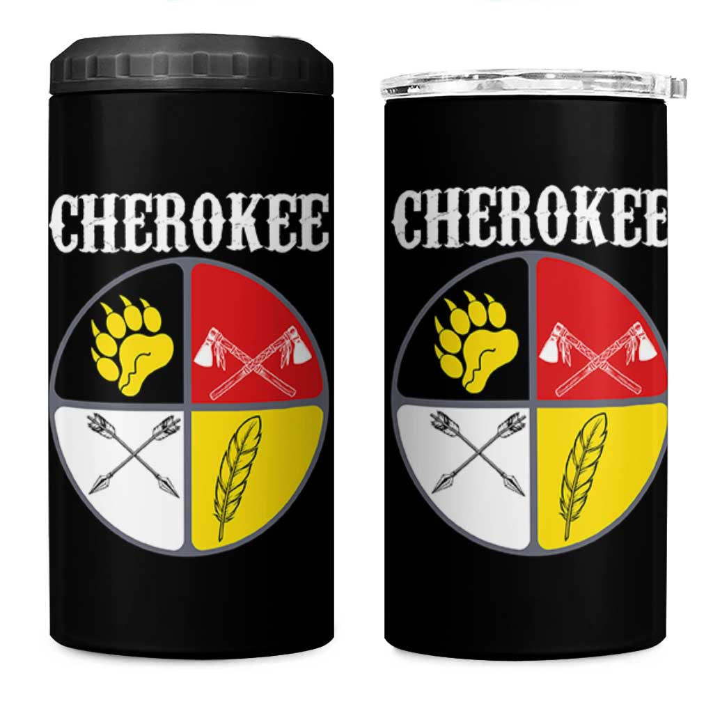 Cherokee Cultural Pride 4 in 1 Can Cooler Tumbler Native American Medicine Wheel Art