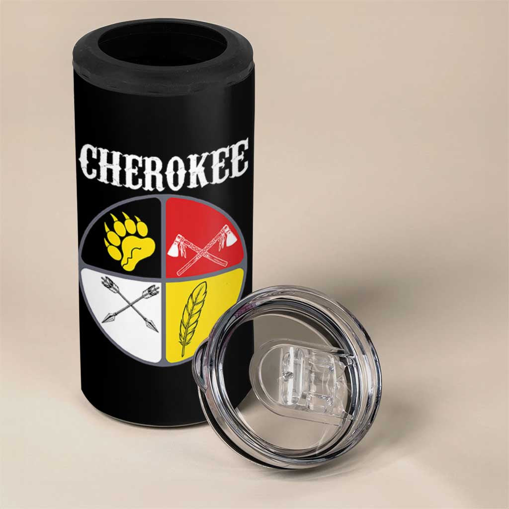 Cherokee Cultural Pride 4 in 1 Can Cooler Tumbler Native American Medicine Wheel Art