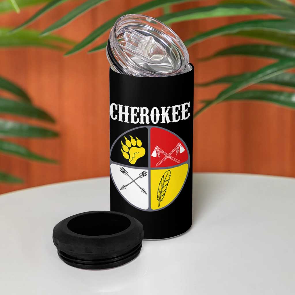 Cherokee Cultural Pride 4 in 1 Can Cooler Tumbler Native American Medicine Wheel Art