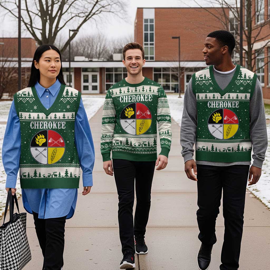 Cherokee Cultural Pride V-Neck Knit Sweater Vest Native American Medicine Wheel Art