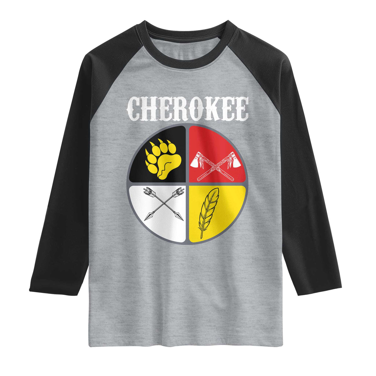 Cherokee Cultural Pride Raglan Shirt Native American Medicine Wheel Art