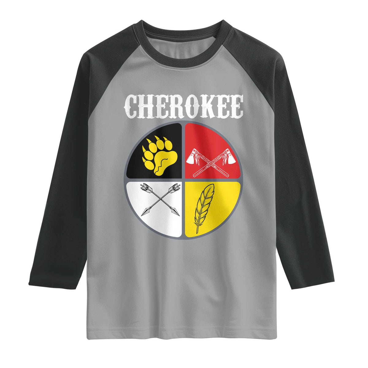 Cherokee Cultural Pride Raglan Shirt Native American Medicine Wheel Art