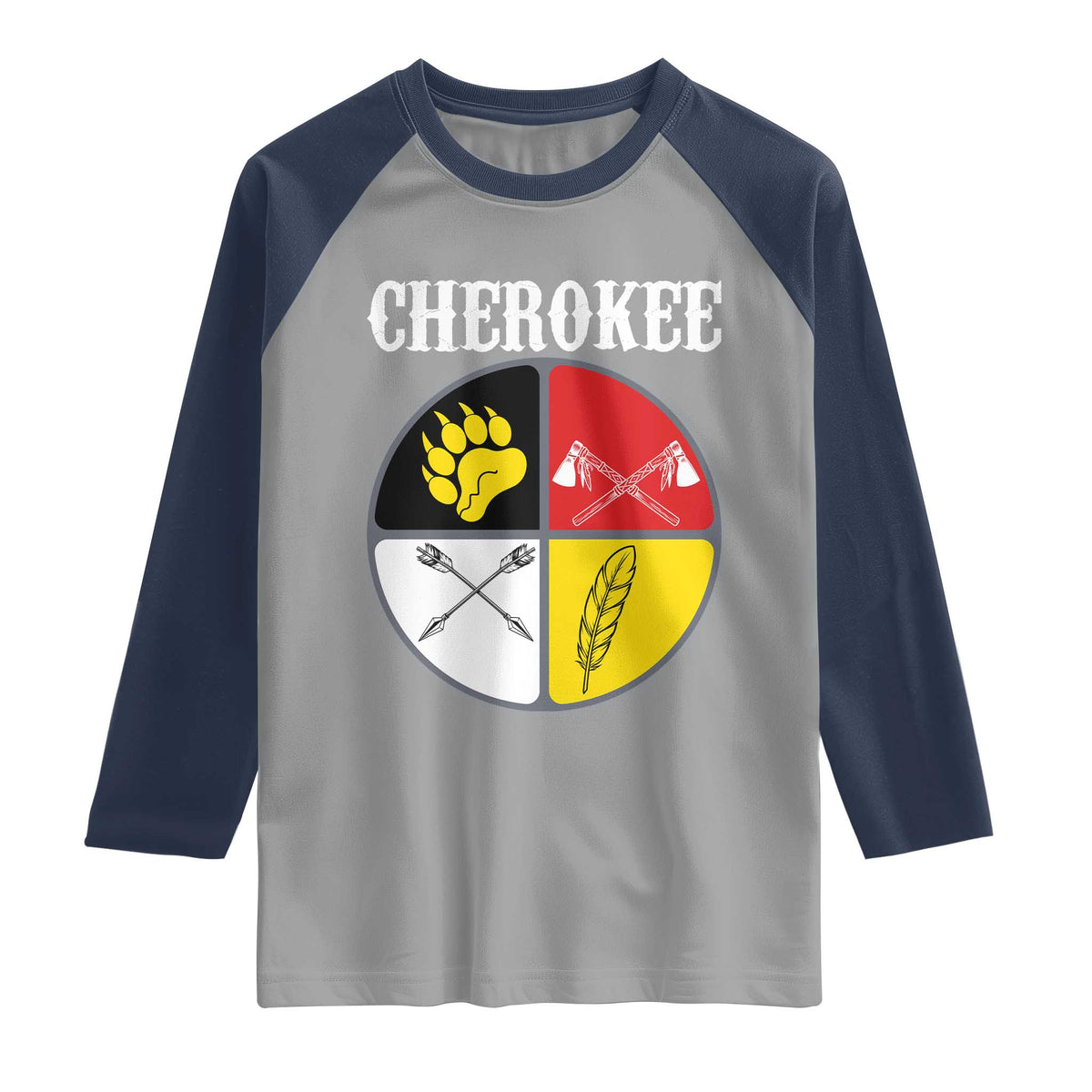 Cherokee Cultural Pride Raglan Shirt Native American Medicine Wheel Art
