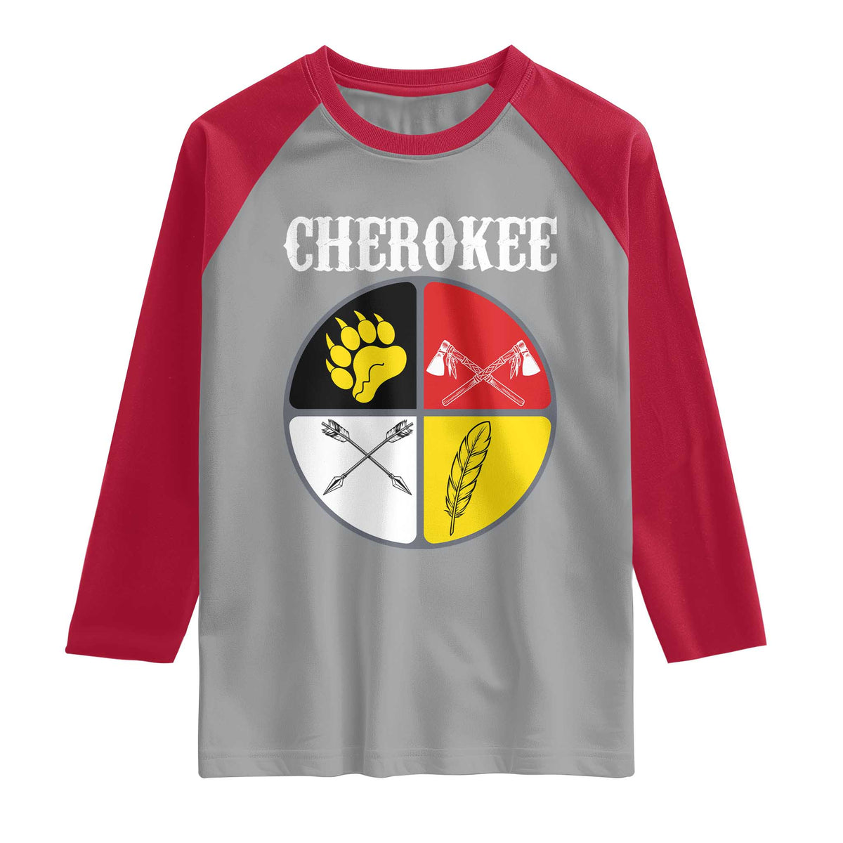 Cherokee Cultural Pride Raglan Shirt Native American Medicine Wheel Art