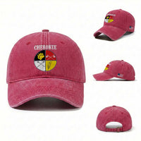 Cherokee Cultural Pride Washed Cotton Baseball Cap Native American Medicine Wheel Art