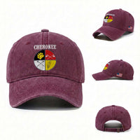 Cherokee Cultural Pride Washed Cotton Baseball Cap Native American Medicine Wheel Art