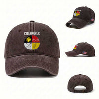 Cherokee Cultural Pride Washed Cotton Baseball Cap Native American Medicine Wheel Art