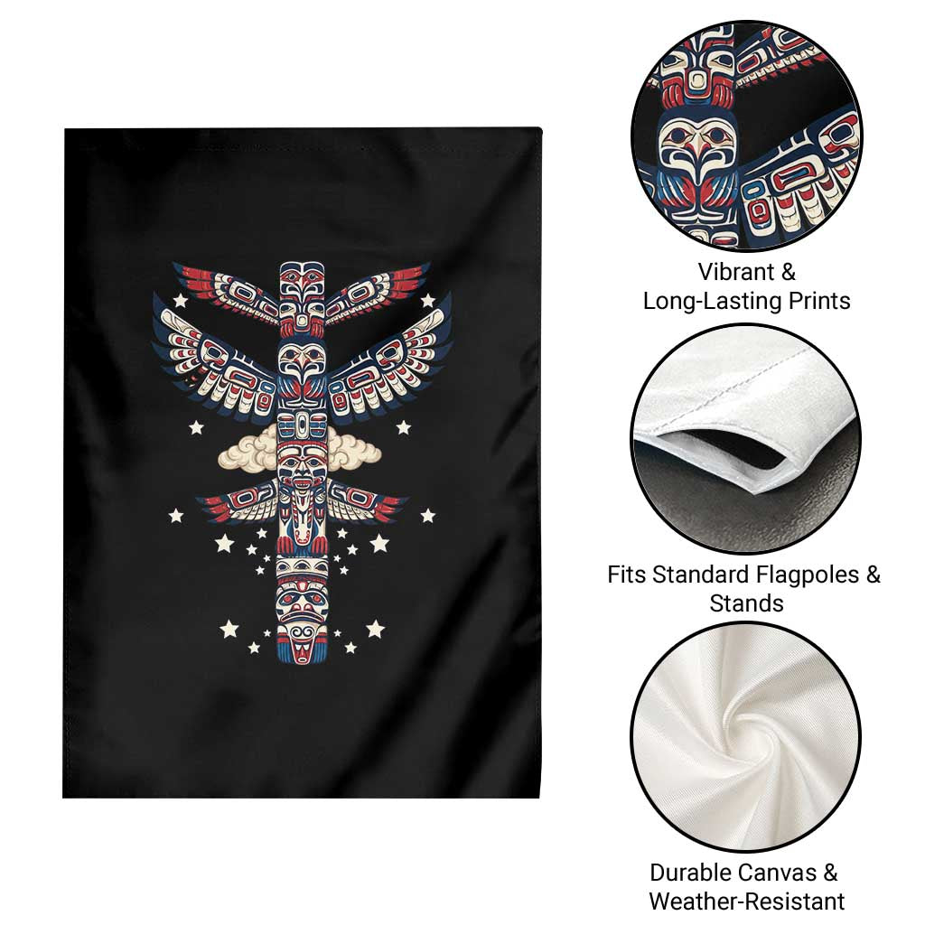 Native American Totem Pole Garden Flag Pacific Northwest Indigenous Tribal