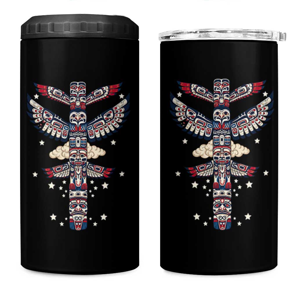 Native American Totem Pole 4 in 1 Can Cooler Tumbler Pacific Northwest Indigenous Tribal
