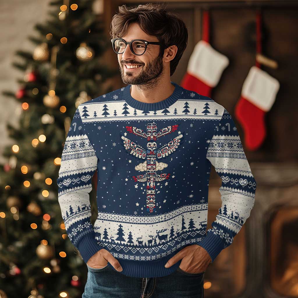 Native American Totem Pole Ugly Christmas Sweater Pacific Northwest Indigenous Tribal