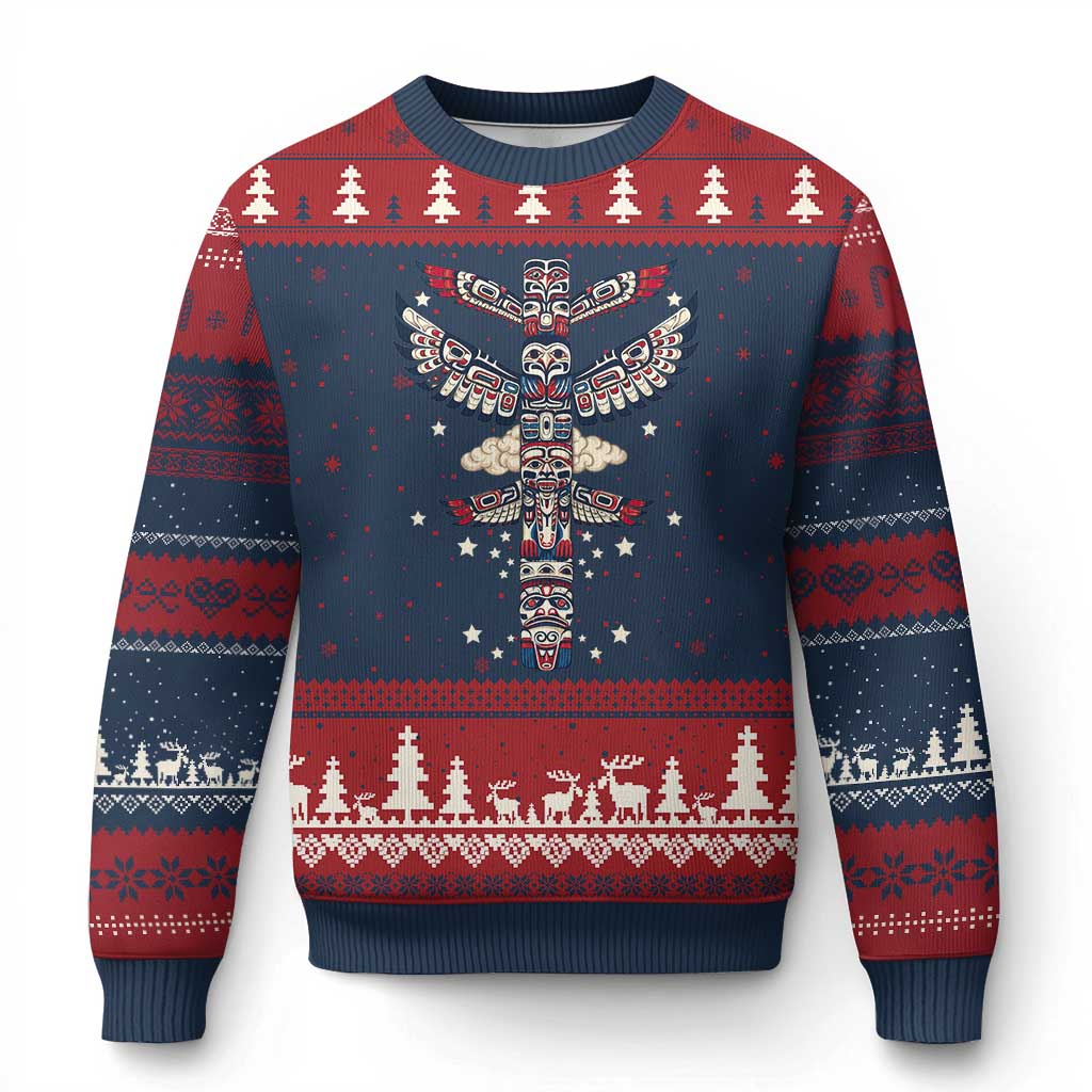 Native American Totem Pole Ugly Christmas Sweater Pacific Northwest Indigenous Tribal