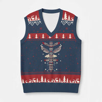 Native American Totem Pole V-Neck Knit Sweater Vest Pacific Northwest Indigenous Tribal