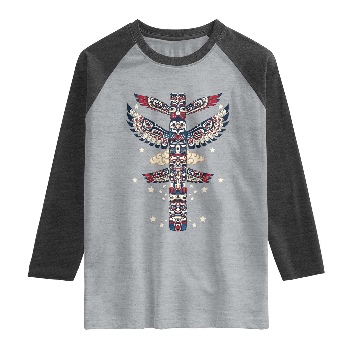 Native American Totem Pole Raglan Shirt Pacific Northwest Indigenous Tribal