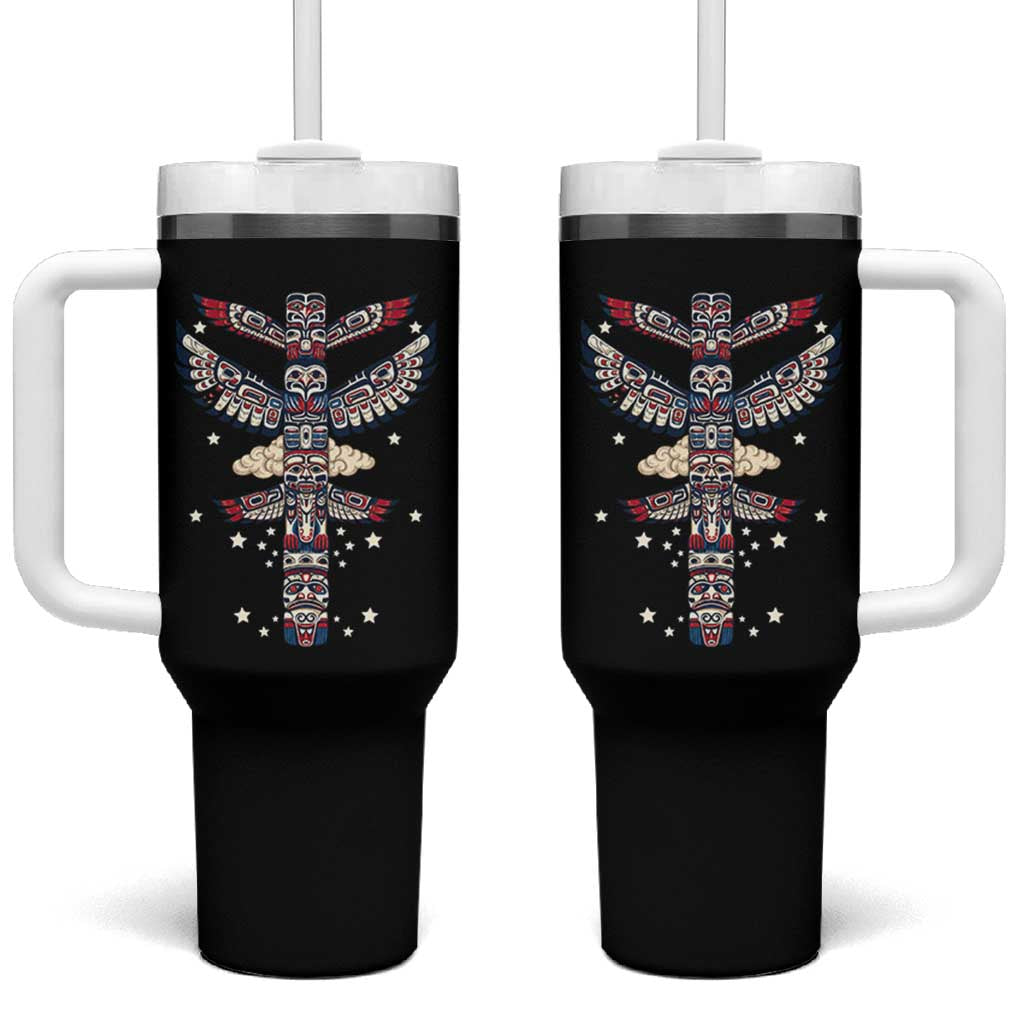 Native American Totem Pole Tumbler With Handle Pacific Northwest Indigenous Tribal