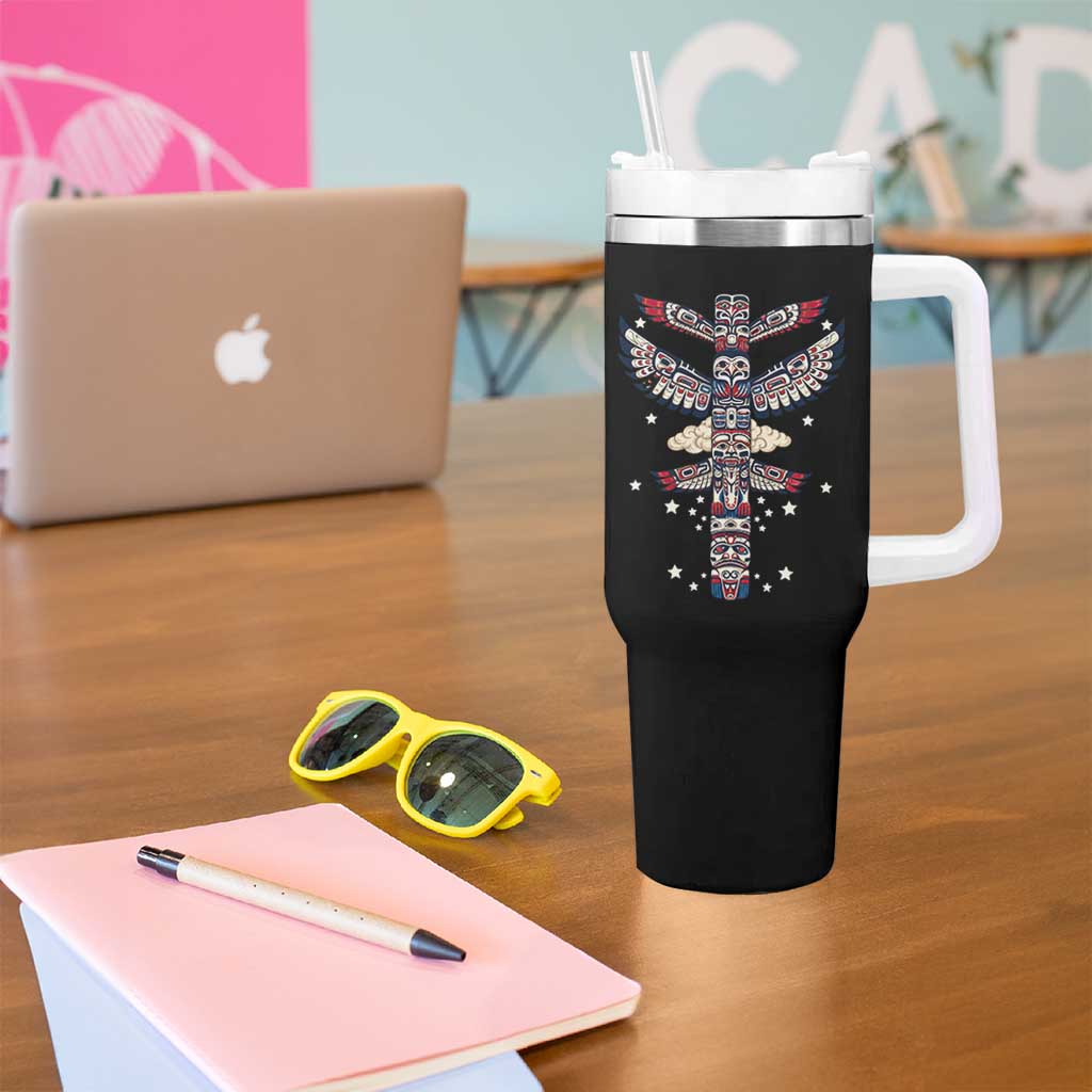 Native American Totem Pole Tumbler With Handle Pacific Northwest Indigenous Tribal