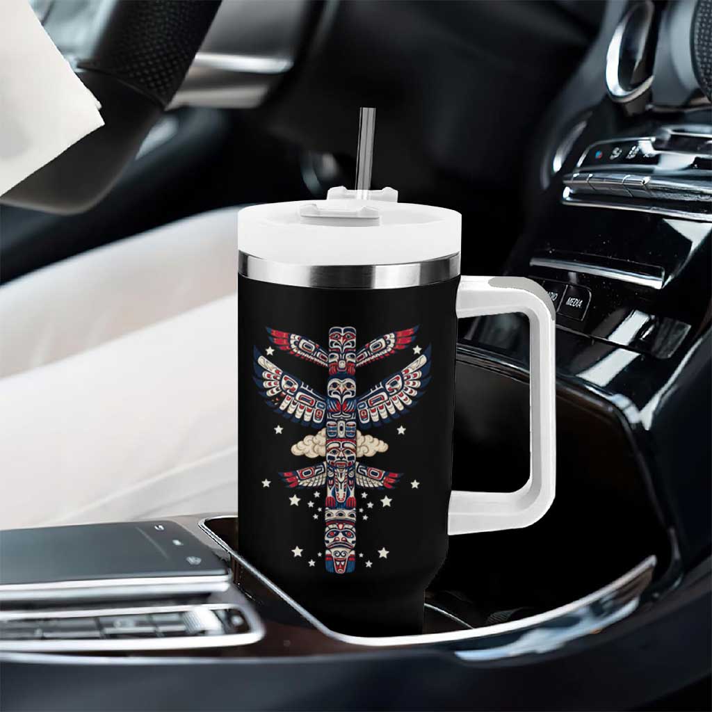 Native American Totem Pole Tumbler With Handle Pacific Northwest Indigenous Tribal