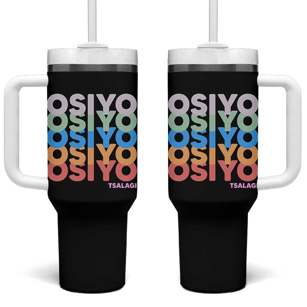 Osiyo Tsalagi Cherokee Native American Pride Tumbler With Handle Retro Stacked Typography