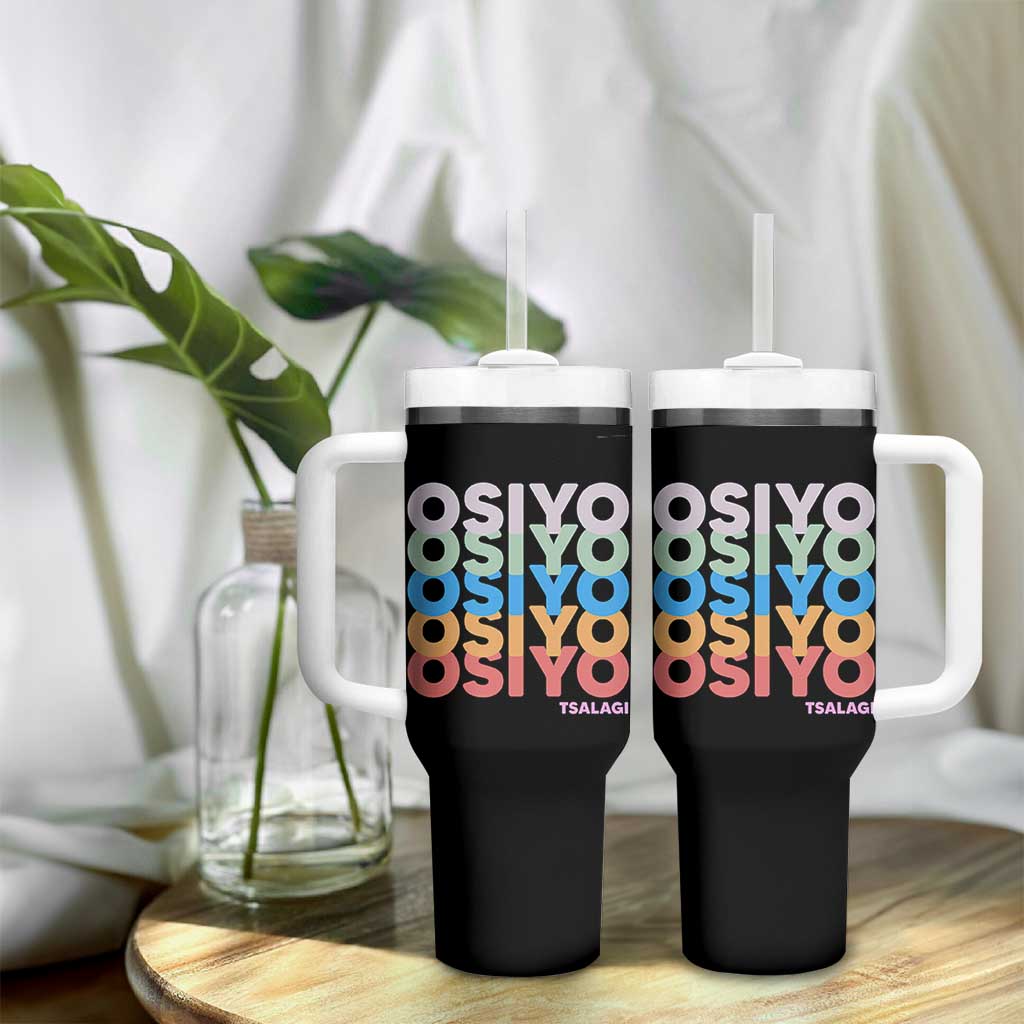 Osiyo Tsalagi Cherokee Native American Pride Tumbler With Handle Retro Stacked Typography