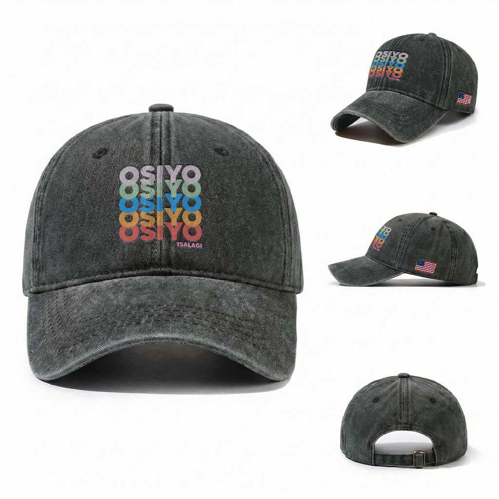 Osiyo Tsalagi Cherokee Native American Pride Washed Cotton Baseball Cap Retro Stacked Typography
