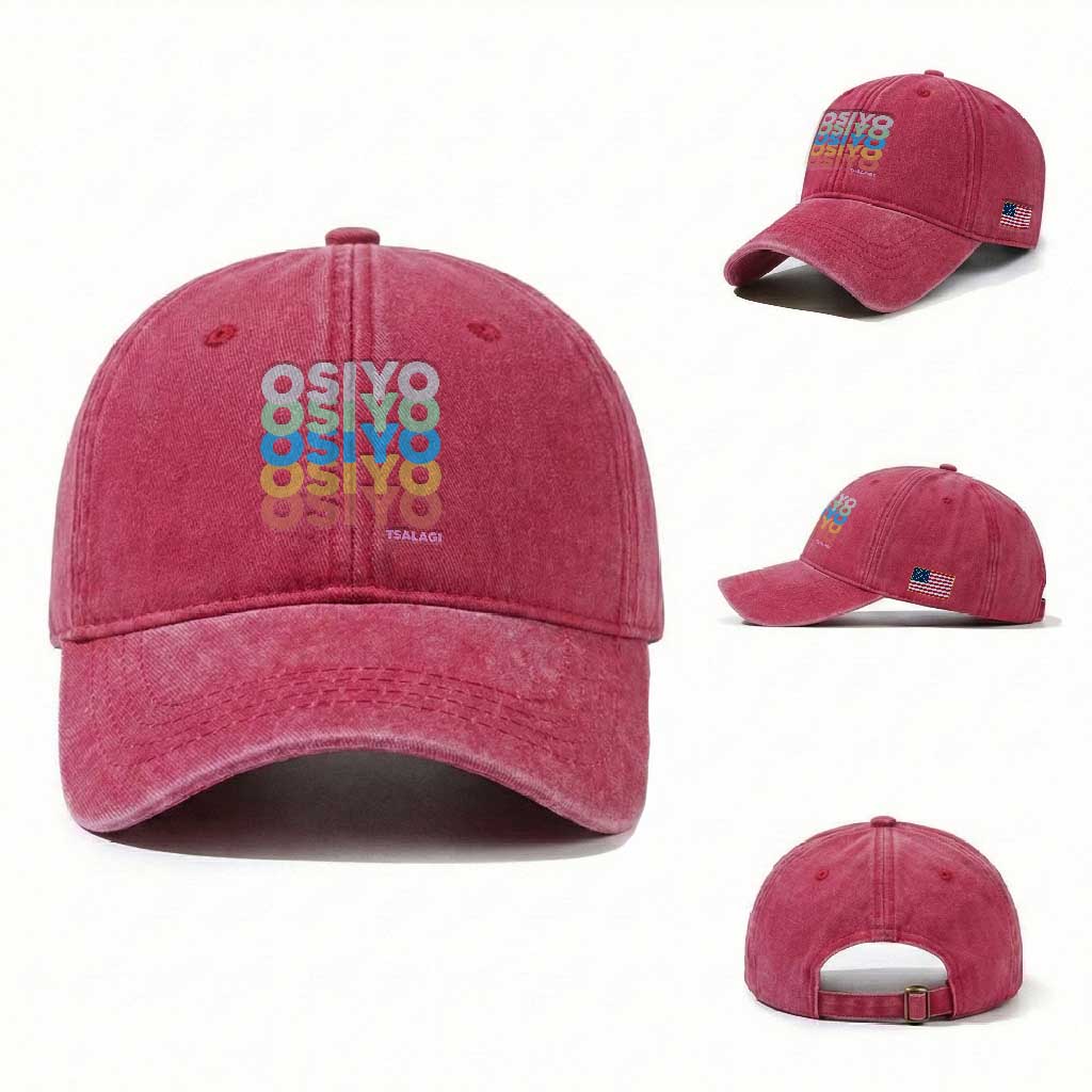 Osiyo Tsalagi Cherokee Native American Pride Washed Cotton Baseball Cap Retro Stacked Typography