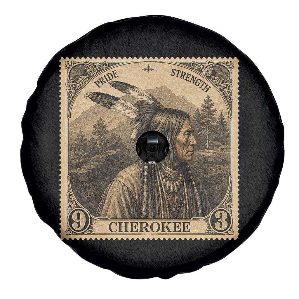 Cherokee Pride Strength Spare Tire Cover Native American Vintage Postage Stamp Graphic