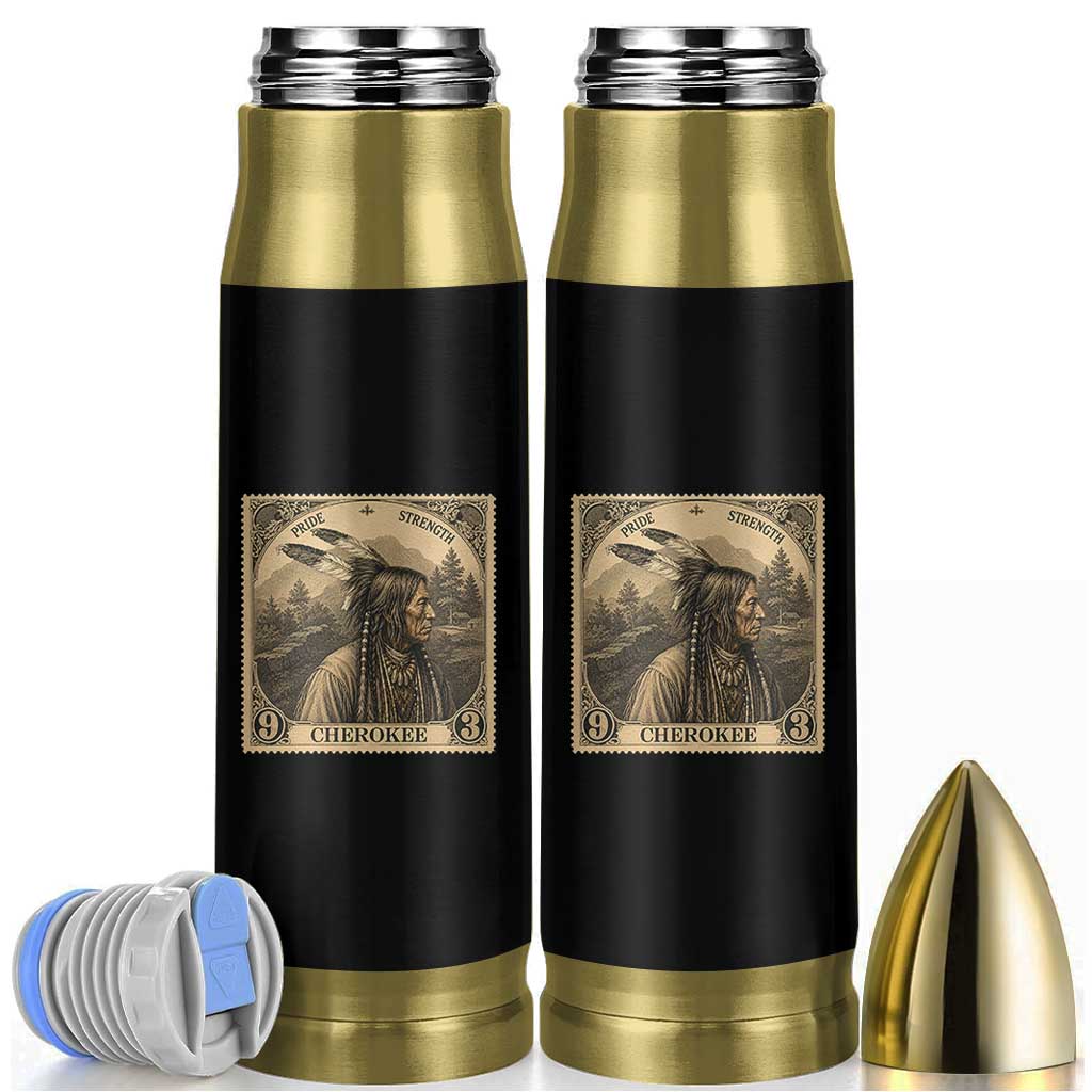 Cherokee Pride Strength Bullet Tumbler Native American Vintage Postage Stamp Graphic