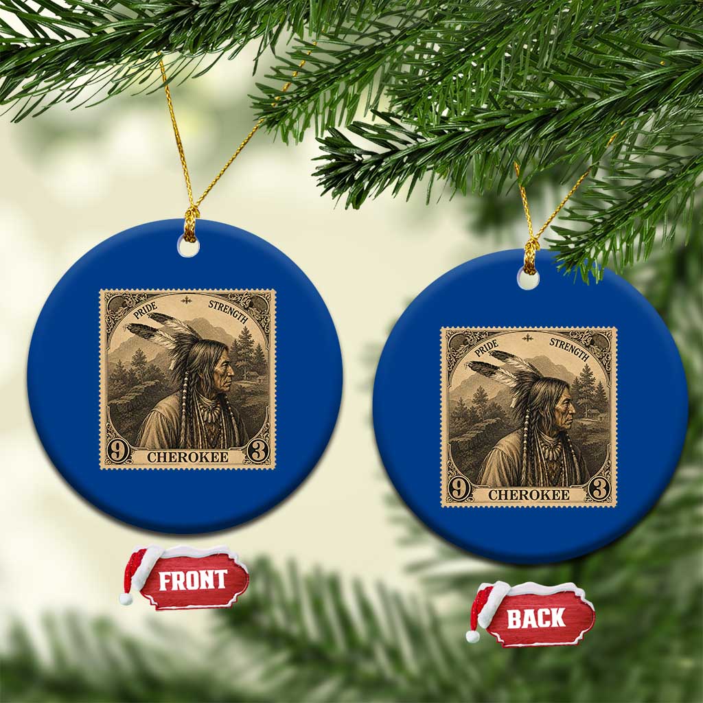 Cherokee Pride Strength Ceramic Ornament Native American Vintage Postage Stamp Graphic