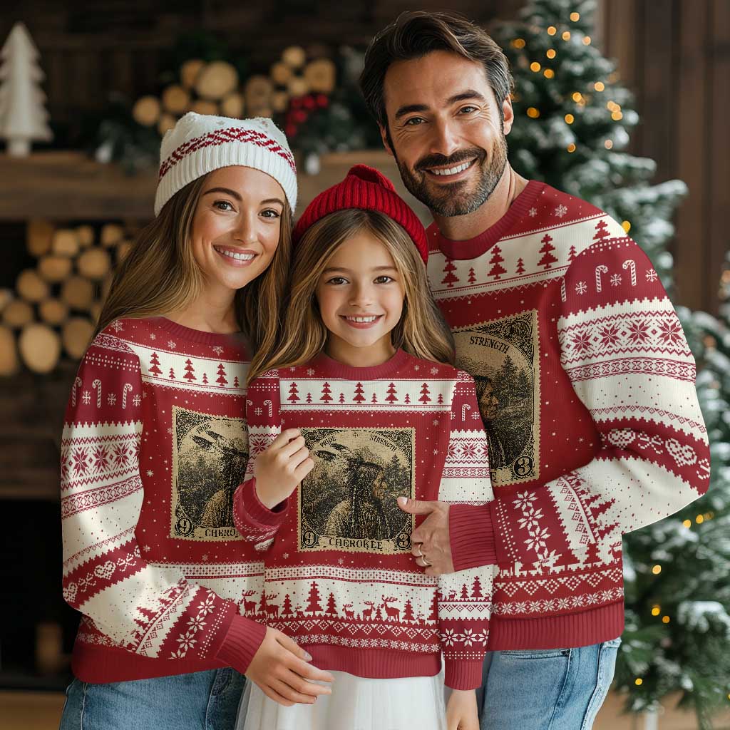 Cherokee Pride Strength Ugly Christmas Sweater Native American Vintage Postage Stamp Graphic