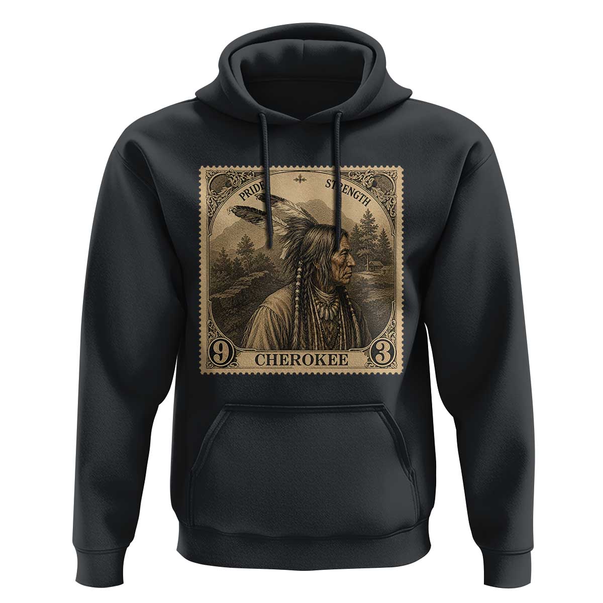 Cherokee Pride Strength Hoodie Native American Vintage Postage Stamp Graphic