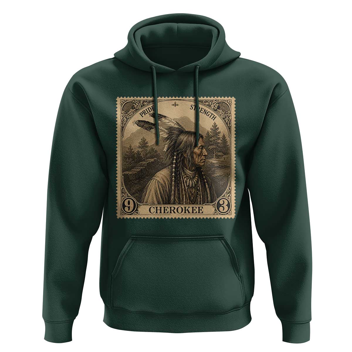 Cherokee Pride Strength Hoodie Native American Vintage Postage Stamp Graphic