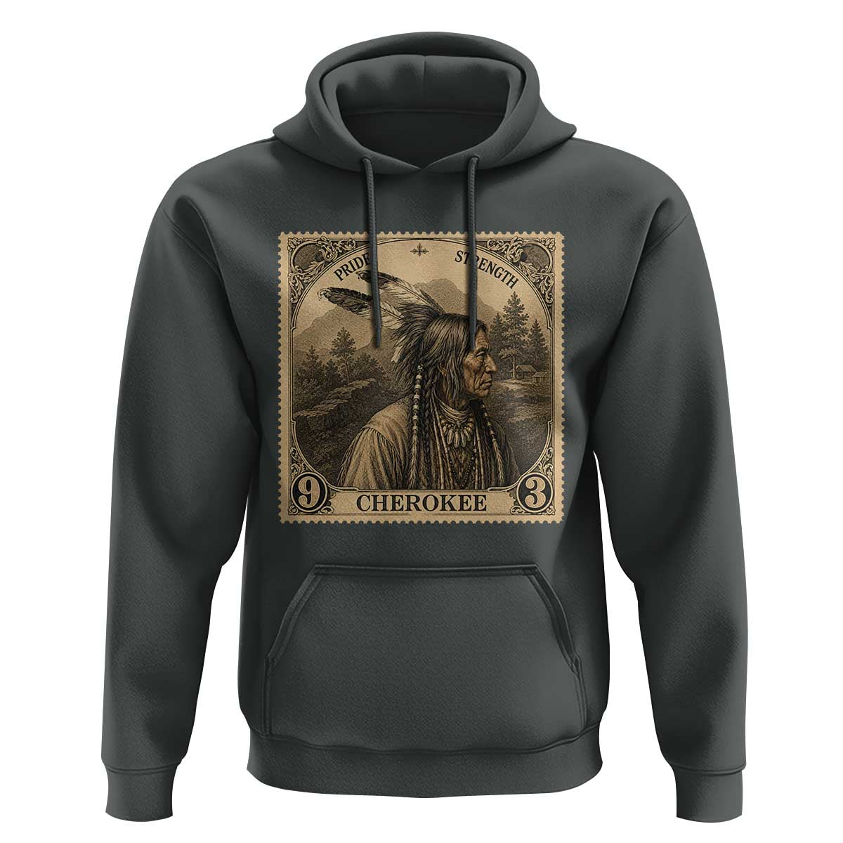 Cherokee Pride Strength Hoodie Native American Vintage Postage Stamp Graphic