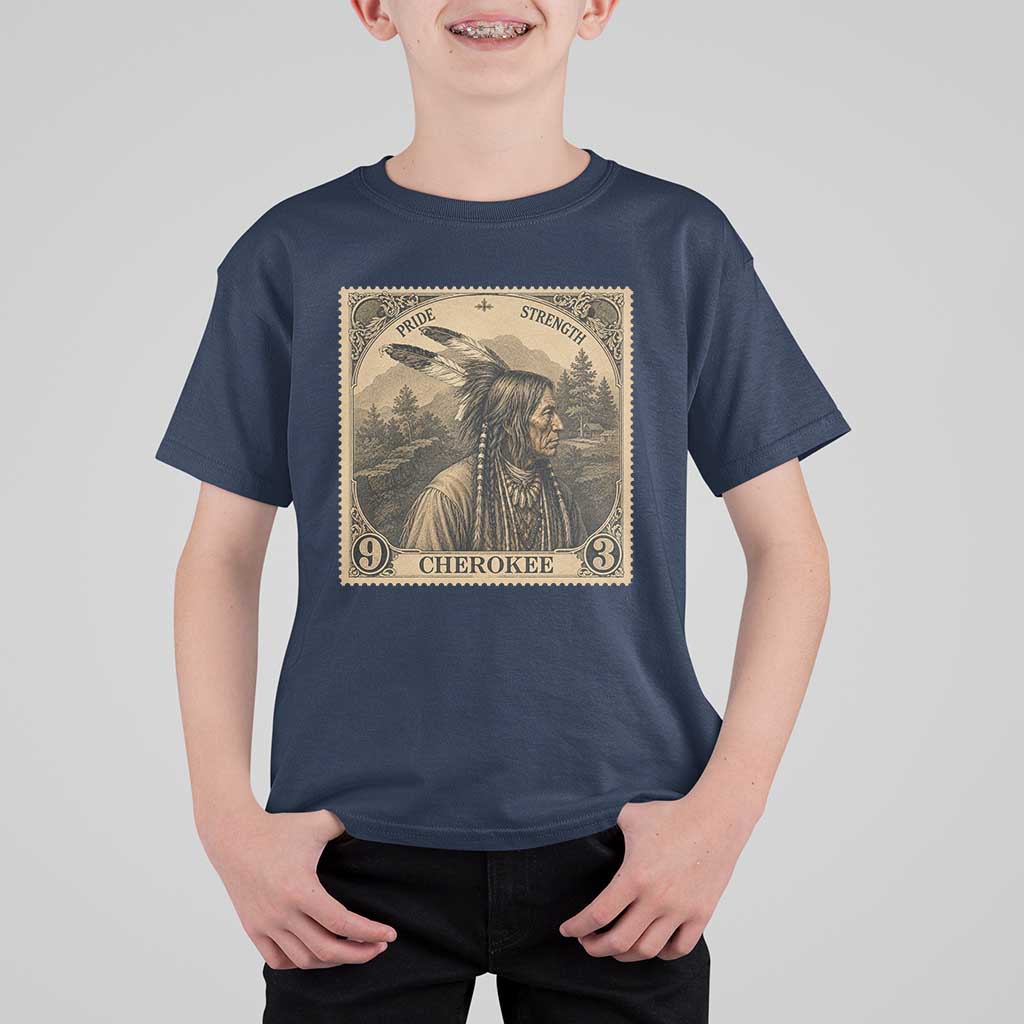 Cherokee Pride Strength T Shirt For Kid Native American Vintage Postage Stamp Graphic