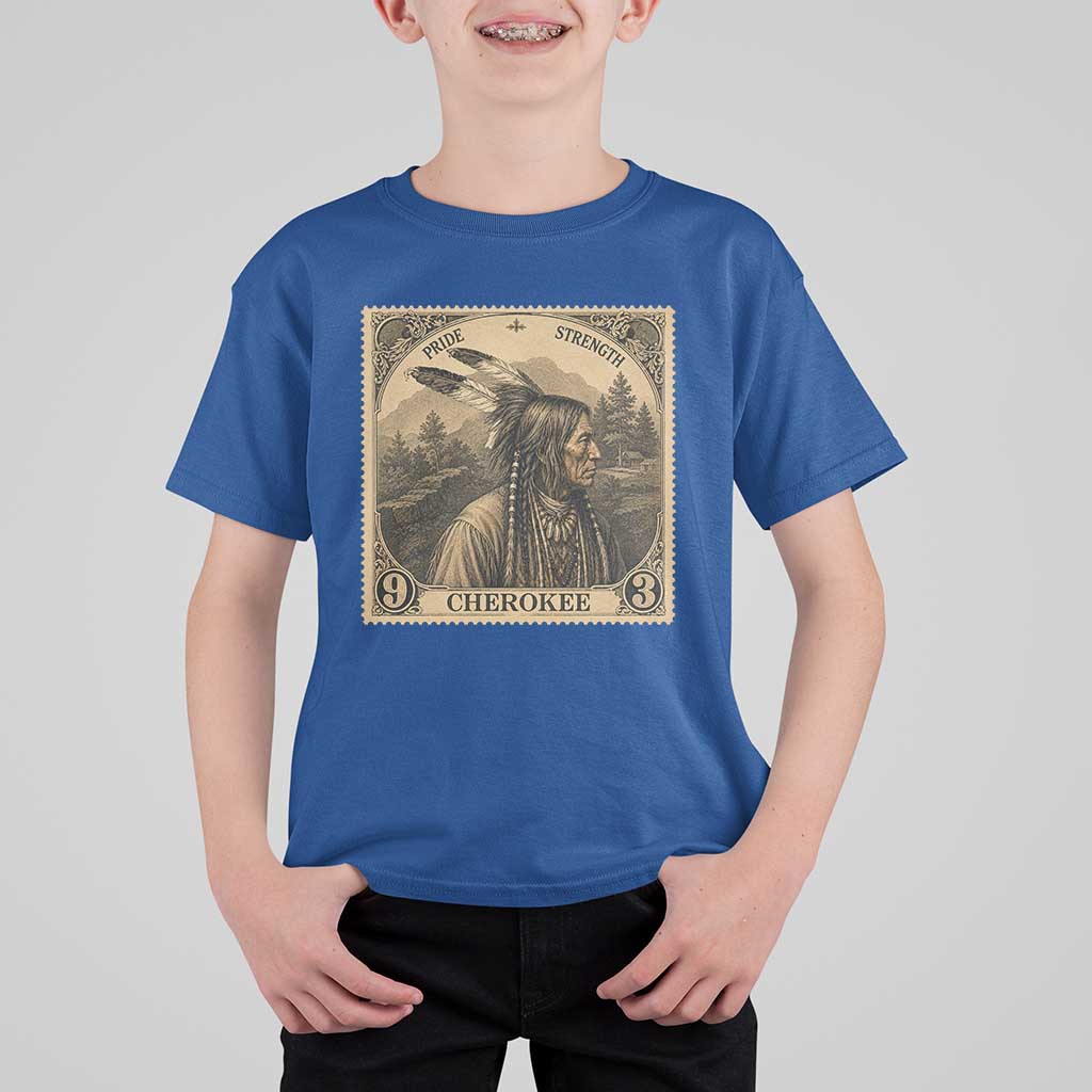 Cherokee Pride Strength T Shirt For Kid Native American Vintage Postage Stamp Graphic