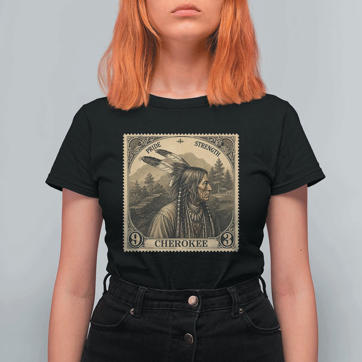 Cherokee Pride Strength T Shirt For Women Native American Vintage Postage Stamp Graphic