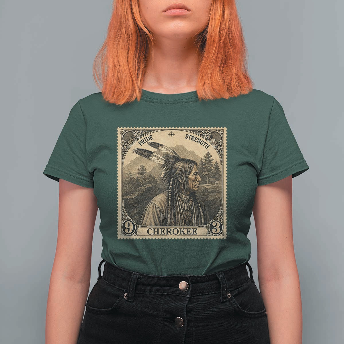 Cherokee Pride Strength T Shirt For Women Native American Vintage Postage Stamp Graphic